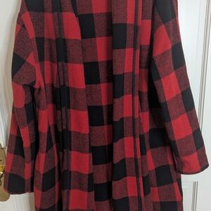 Plaid Red and Black Women's Coat